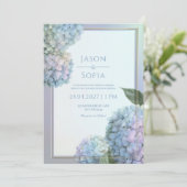 Poederblauwe Lavendel Hydrangea Gouden Frame Bruil Kaart (Staand voorkant)