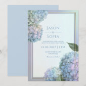Poederblauwe Lavendel Hydrangea Gouden Frame Bruil Kaart (Voorkant / Achterkant)