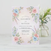 Poederblauwe Perzik Ranunculus Eucalyptus Bruiloft Kaart (Staand voorkant)
