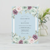 Poederblauwe Ranunculus Eucalyptus Bruiloft Kaart (Staand voorkant)