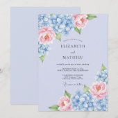 Poederblauwe Romantische Hydrangea Bruiloft Kaart (Voorkant / Achterkant)