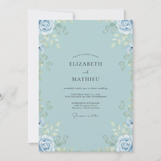 Poederblauwe Rozen Bruiloft Kaart (Voorkant)