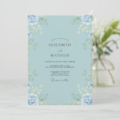 Poederblauwe Rozen Bruiloft Kaart (Staand voorkant)