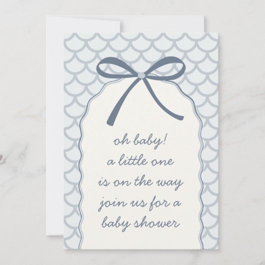 Poederblauwe Scallop Strik Babyshower Kaart (Voorkant)