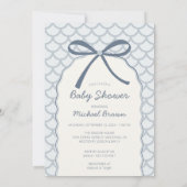 Poederblauwe Scallop Strik Babyshower Kaart (Achterkant)