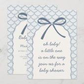 Poederblauwe Scallop Strik Babyshower Kaart (Voorkant / Achterkant)