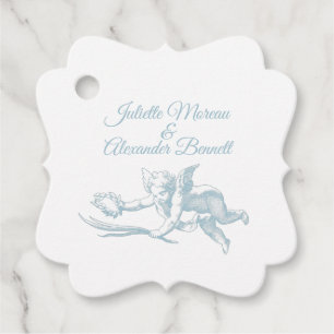 Poederblauwe Toile de Jouy Cherub Trouw Favor Tag Bedankjes Labels