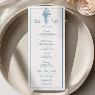 Poederblauwe Toile de Jouy Huwelijksmenu kaart