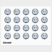 Poederblauwe Trouw Monogram Initiaal Ronde Sticker (Vel)