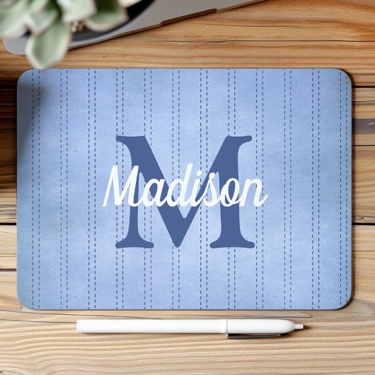 Poederblauwe Vintage Pinstrip Retro Monogram Muismat