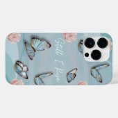 Poederblauwe vlinder millennial roze iPhone hoesje (Achterkant horizontaal)