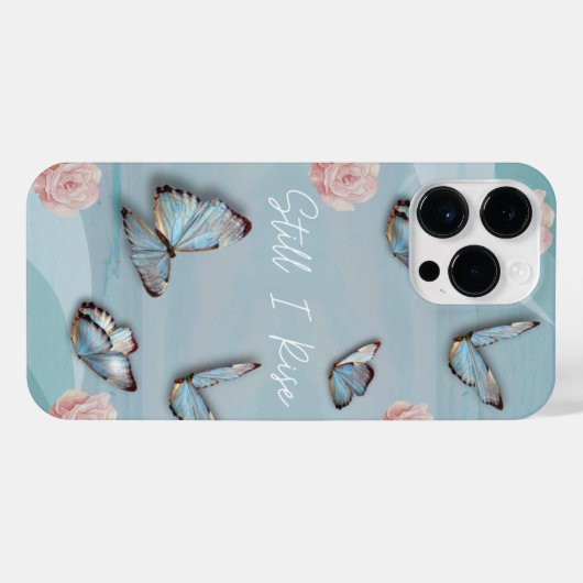 Poederblauwe vlinder millennial roze iPhone hoesje (Achterkant horizontaal)