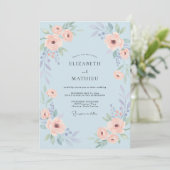 Poederblauwe Whimsical Rozen Bruiloft Kaart (Staand voorkant)