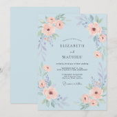 Poederblauwe Whimsical Rozen Bruiloft Kaart (Voorkant / Achterkant)