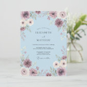 Poederblauwe zachte botanische bruiloft kaart (Staand voorkant)