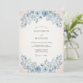 Poederblauwe Zachte Rozen Bruiloft Kaart (Staand voorkant)