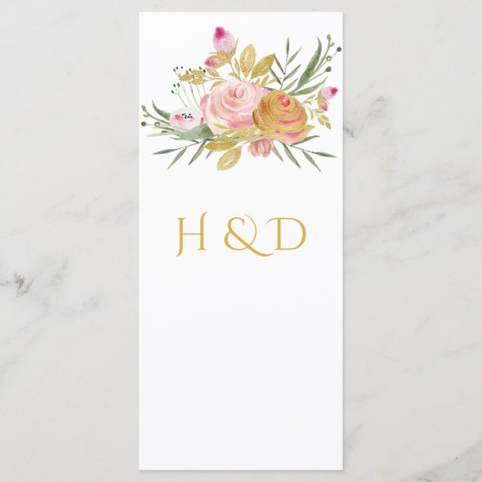 Poederroze gouden Waterverf Rozen Menu Kaarten (Achterkant)