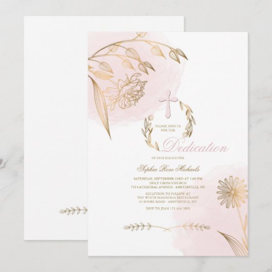 Poederroze religieuze uitnodiging (Voorkant / Achterkant)