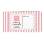 Poederroze strepen & krullend Lijst & Logo Etiket (Voorkant)