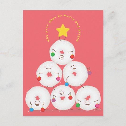 Poedersuiker Donuts boom Kerstmis Feestdagenkaart (Voorkant)