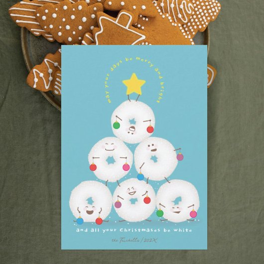 Poedersuiker Donuts boom Kerstmis Feestdagenkaart