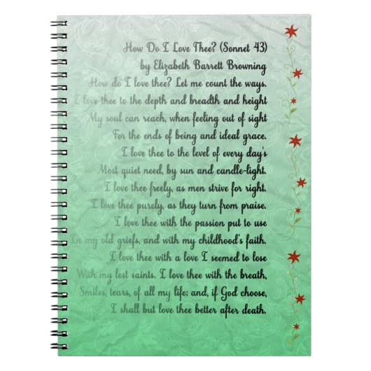Poem Hoe hou ik van je? Elizabeth Browning Notitieboek (Voorkant)