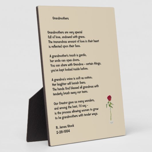 Poem met roos voor grootmoeders op 8 x 10 plaque fotoplaat (Zijkant)