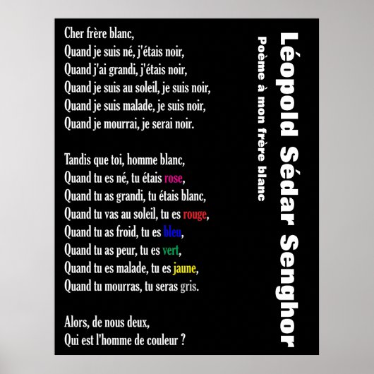 Poème a mon frère blanc poster (Voorkant)