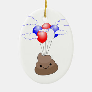 Poep-emoji vliegend met ballonnen keramisch ornament
