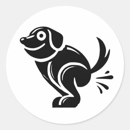 Poep gebeurt met de poepende hond ronde sticker (Voorkant)