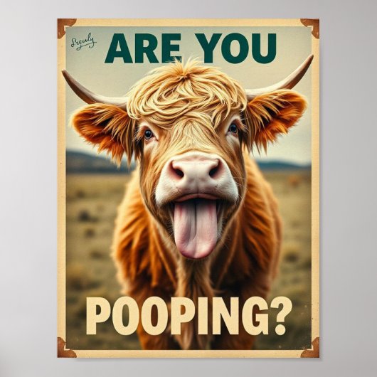 Poep je? Grappige Highland Koe Badkamer Poster (Voorkant)