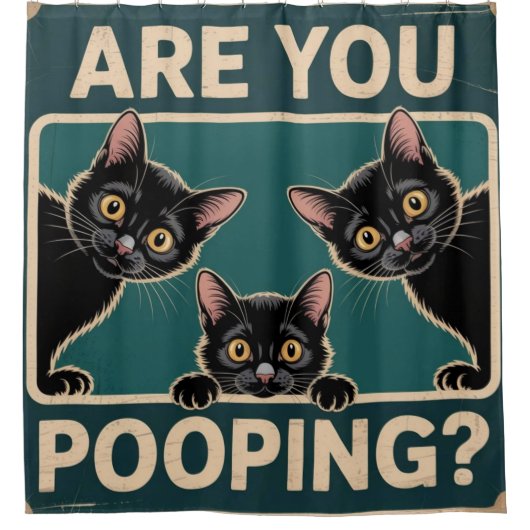 "Poep je?" Grappige Zwarte Katten Douchegordijn (Voorkant)