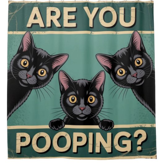 "Poep je?" Grappige Zwarte Katten Douchegordijn (Voorkant)