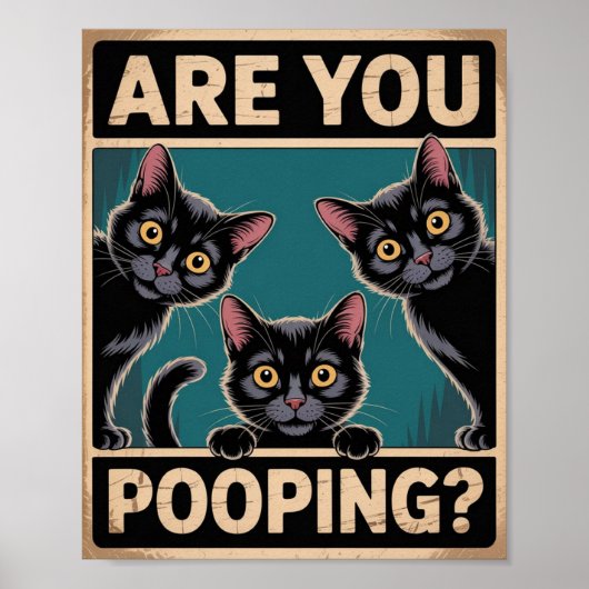 "Poep je?" Grappige Zwarte Katten Poster (Voorkant)