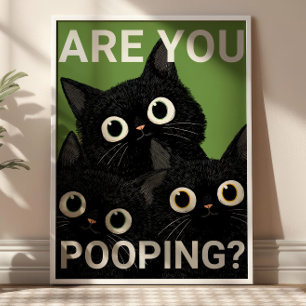 POEP JE? Zwarte katten grappige badkamer Poster