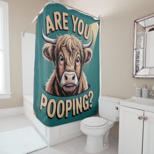 Poepen jullie? Grappig Highland Koe Douchegordijn (In situ)