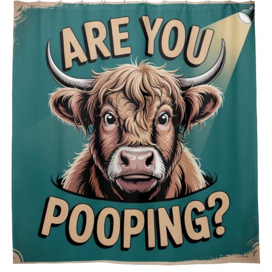 Poepen jullie? Grappig Highland Koe Douchegordijn (Voorkant)