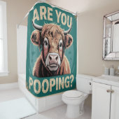 Poepen jullie? Grappig Highland Koe Douchegordijn (In situ)