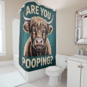 Poepen jullie? Grappig Highland Koe Douchegordijn (In situ)