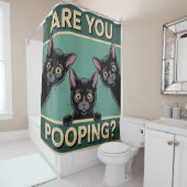 "Poepen jullie?" Grappige zwarte katten Douchegordijn (In situ)