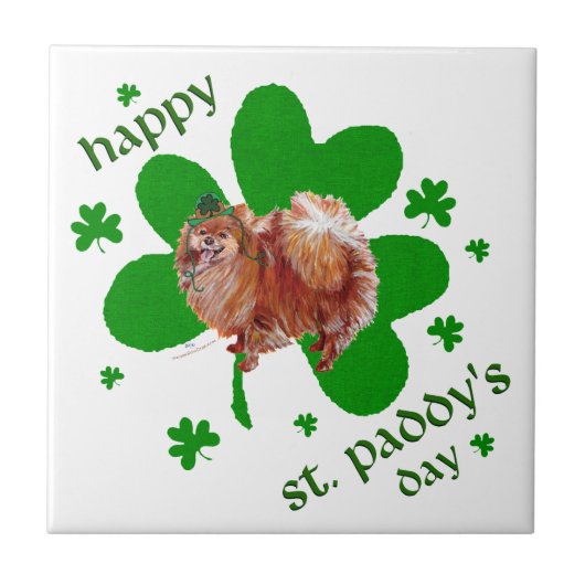 Poeranian St. Patrick's Day Tegeltje (Voorkant)