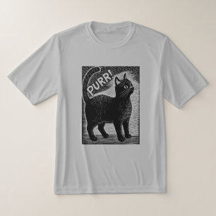 POEREN! Vintage Zwarte Kat Houtsnede Stijl T-shirt