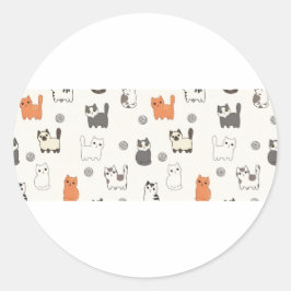 "Poes-ige Ochtenden" – Naadloos Patroon met Moppig Ronde Sticker