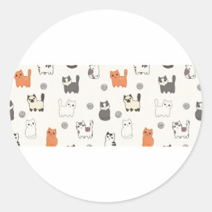 "Poes-ige Ochtenden" – Naadloos Patroon met Moppig Ronde Sticker