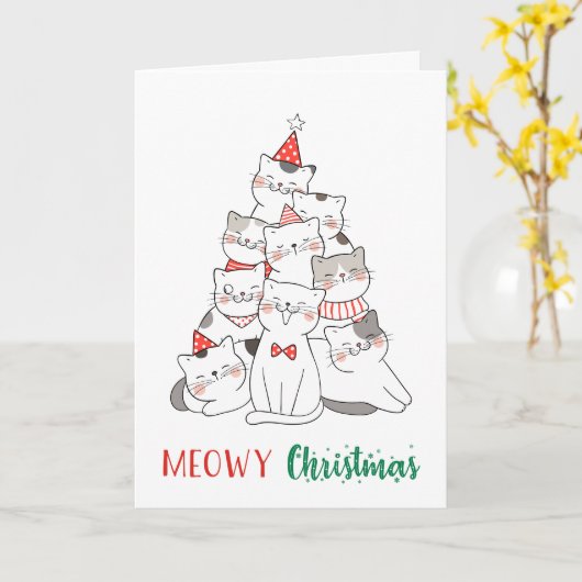 Poes Kerst Moppig Grappig Kattenliefhebber Kittens Kaart (Gele Bloem)