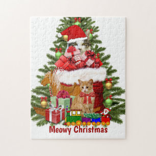 Poes Kerstmis Katten en Kerstboom Legpuzzel