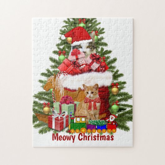 Poes Kerstmis Katten en Kerstboom Legpuzzel (Verticaal)