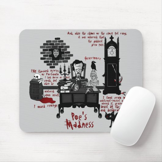 "Poe's Madness" (Versie 2) Mousepad Muismat (Met muis)
