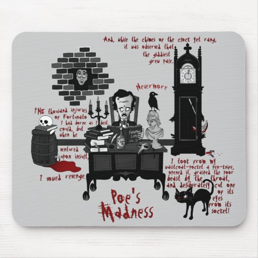 "Poe's Madness" (Versie 2) Mousepad Muismat (Voorkant)