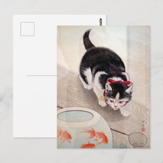  poes met goudvis briefkaart (Voorkant / Achterkant)